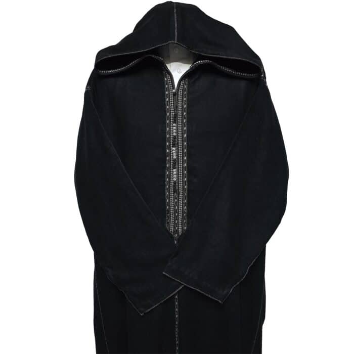 Supsaed Blk001 Super Soft High Quality Cashmere Wool Blend Black Moroccan Thobe Jubba Djellaba (9)