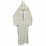 Swcshwl 003 Moroccan Cream Off White Striped Cashmere Wool Blend Hooded Thobe Djellaba Super Thick Warm 200732