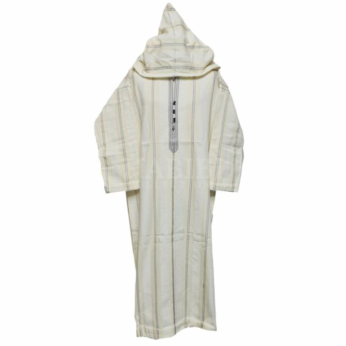 Swcshwl 003 Moroccan Cream Off White Striped Cashmere Wool Blend Hooded Thobe Djellaba Super Thick Warm 200732