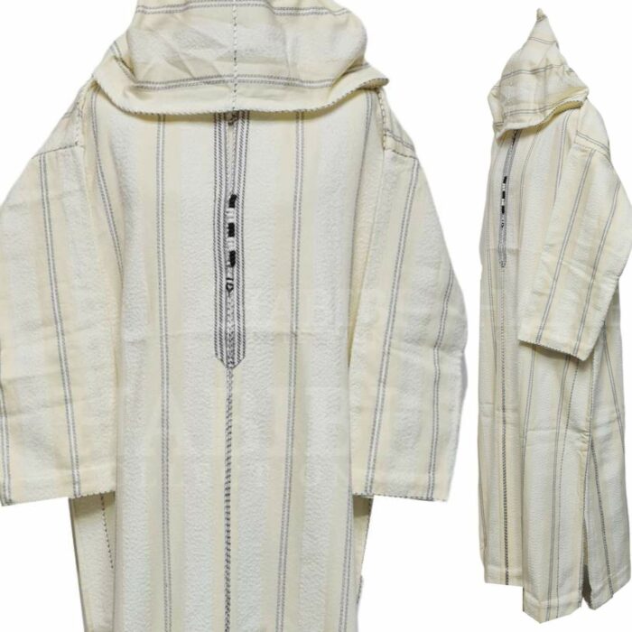 Swcshwl 003 Moroccan Cream Off White Striped Cashmere Wool Blend Hooded Thobe Djellaba Super Thick Warm 200922