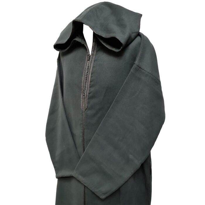 Swcshwl Msl042 Moroccan Winter Cashmere Wool Blend Dark Grey Hooded Jubba Thobe Djellaba (1)