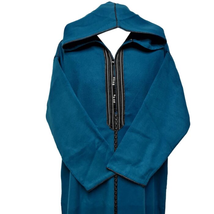 Swcshwl Msl064 Moroccan Winter Cashmere Wool Blend Turquoise Hooded Jubba Thobe Djellaba (2)