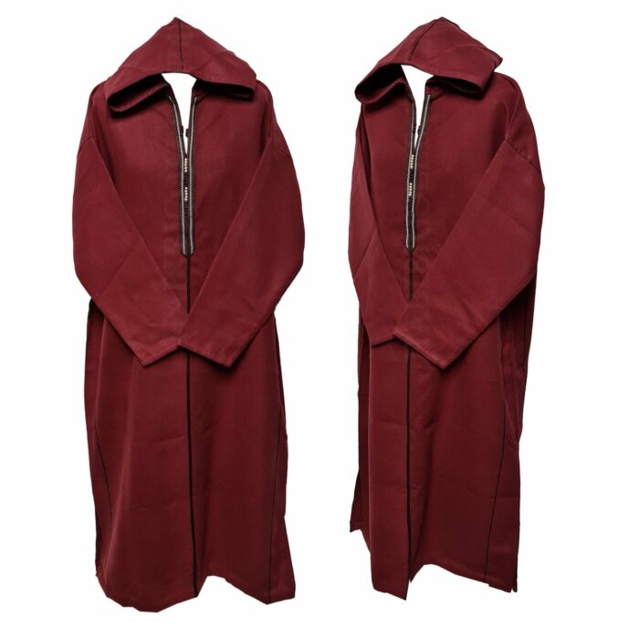 Swcshwl Msl069 Moroccan Winter Cashmere Wool Blend Maroon Hooded Jubba Thobe Djellaba (5)