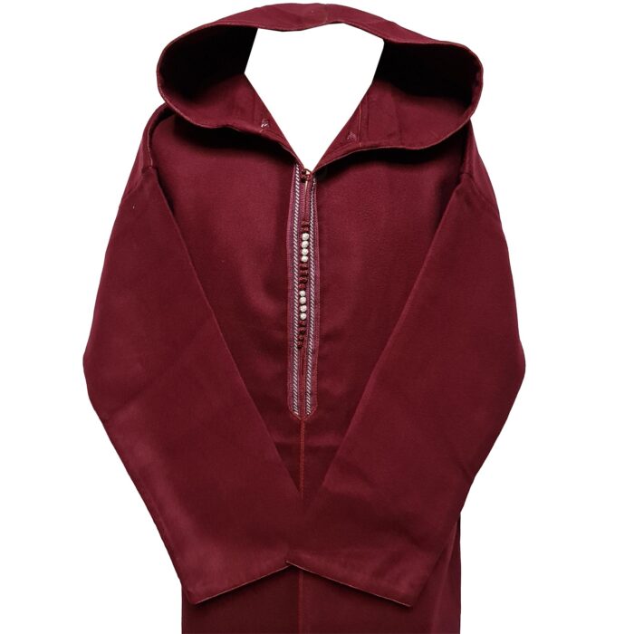 Swcshwl Msl086 Moroccan Winter Cashmere Wool Blend Maroon Hooded Jubba Thobe Djellaba (2)