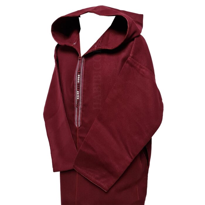 Swcshwl Msl101 Moroccan Winter Cashmere Wool Blend Maroon Hooded Jubba Thobe Djellaba (4)