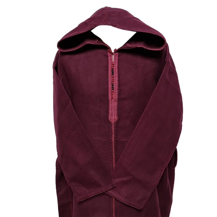 Swcshwl Msl091 Moroccan Winter Cashmere Wool Blend Burgundy Hooded Jubba Thobe Djellaba (2)