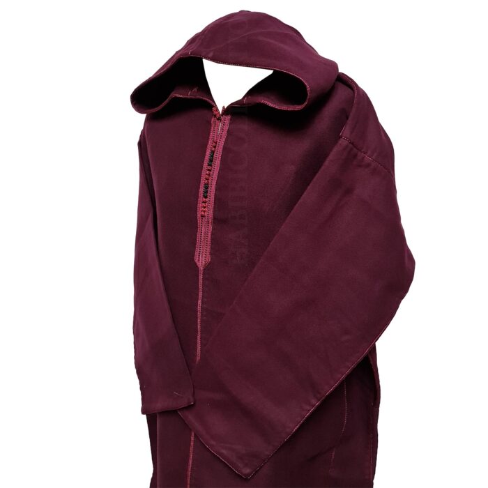 Swcshwl Msl091 Moroccan Winter Cashmere Wool Blend Burgundy Hooded Jubba Thobe Djellaba (4)