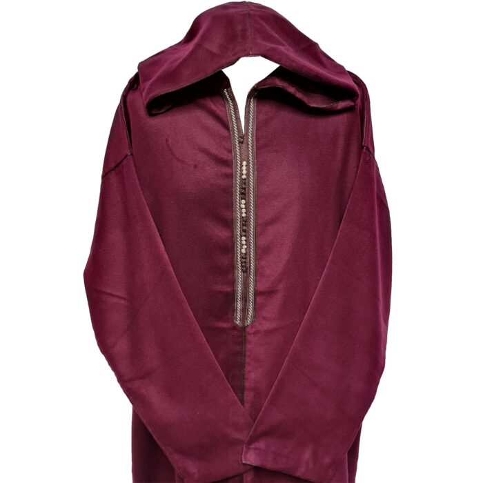 Swcshwl031 Oversized Maroon Winter Cashmere Wool Blend Hooded Long Sleeves Thobe Djelleba Habibi Collections 160224