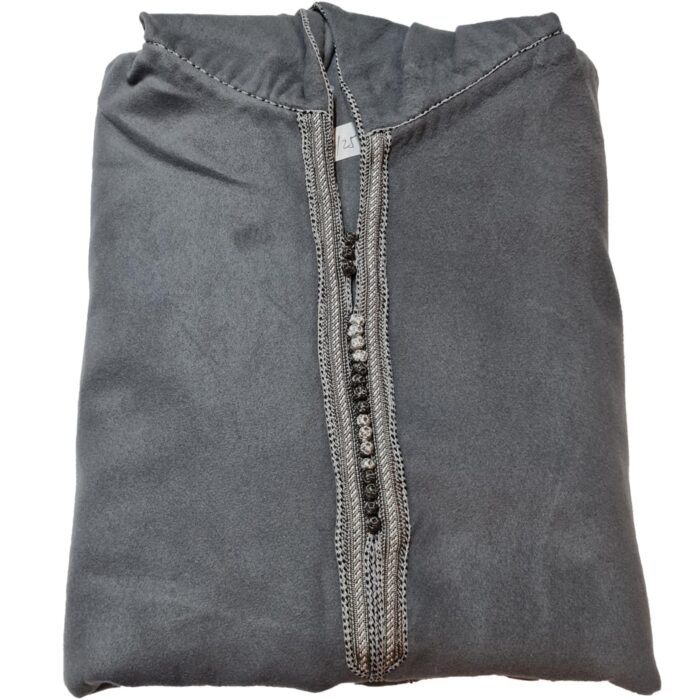 Swcshwlwpc 0444 Super Warm Grey Moroccan Winter Cashmere Wool Blend Hooded Thobe Djellaba (1)