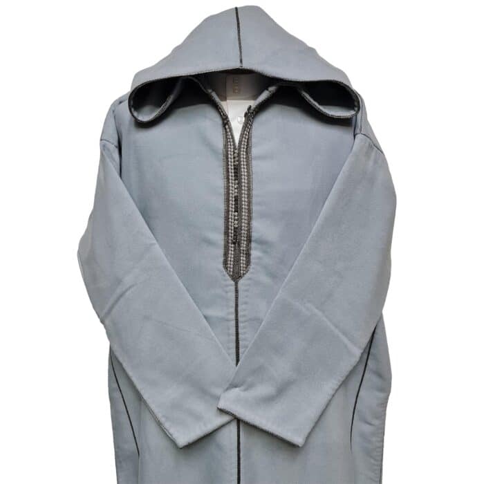 Swcshwlwpc 2024aa Moroccan Winter Cashmere Wool Blend Light Grey Hooded Jubba Thobe Djellaba (8)