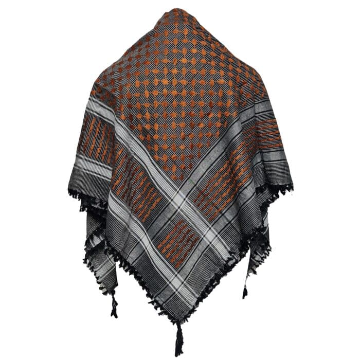 Shemagh Arab Head Scarf Wrap Arafat Keffiyeh Yashmagh Grey Orange+fringes (2)