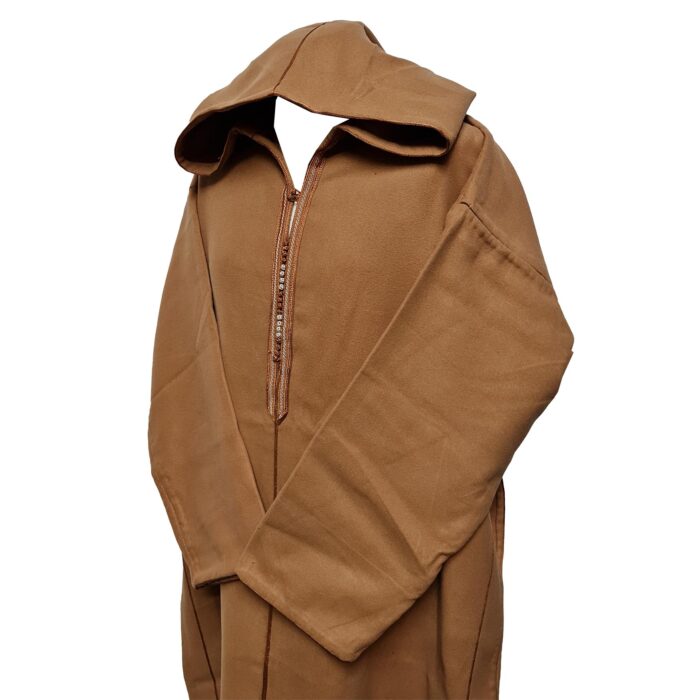 Super Warm Moroccan Winter Cashmere Wool Blend Camel Brown Hooded Thobe Djellaba (1)