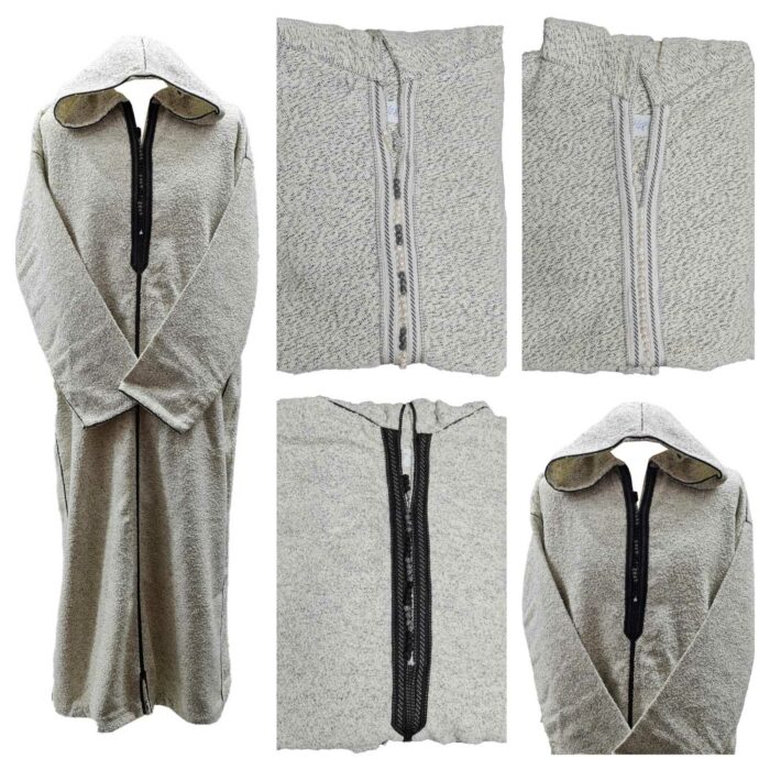 Super Warm Off White Grey Moroccan Cashmere Winter Wool Blend Thobe Djellaba