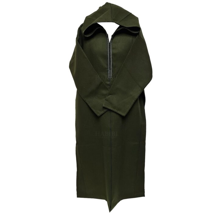 Super Warm Olive Green Moroccan Winter Cashmere Wool Blend Hooded Thobe Djellaba (10)