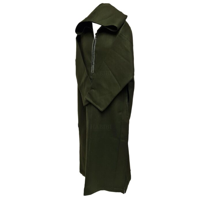 Super Warm Olive Green Moroccan Winter Cashmere Wool Blend Hooded Thobe Djellaba (12)