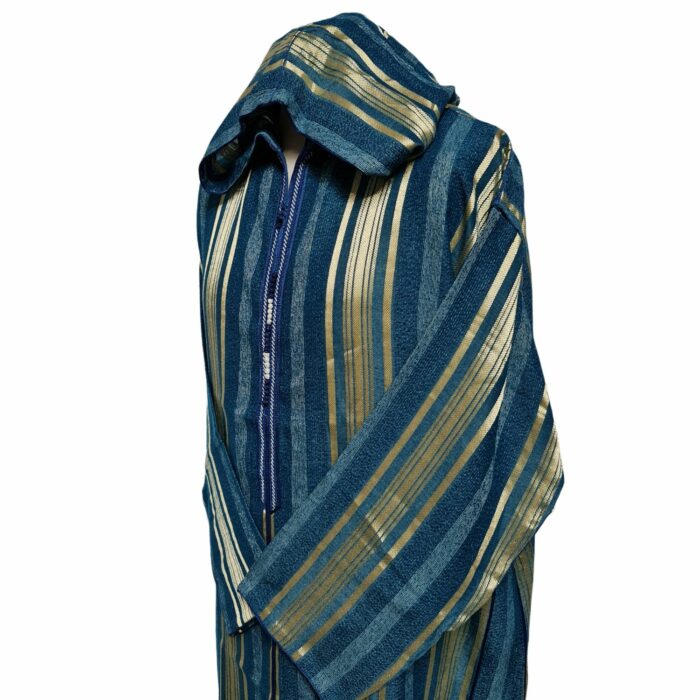 Turqbluctnhd 001 Men's Moroccan Turquoise Blue Gold Cotton Hooded Thobe Jubba Djellaba (68)