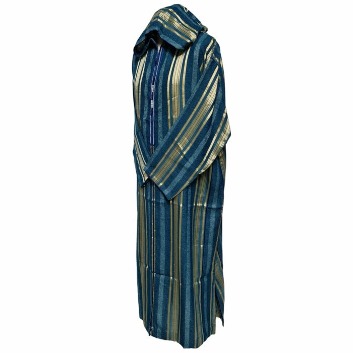Turqbluctnhd 001 Men's Moroccan Turquoise Blue Gold Cotton Hooded Thobe Jubba Djellaba (69)