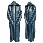 Turqbluctnhd 002 Men's Moroccan Turquoise Blue Silver Cotton Hooded Thobe Jubba Djellaba (10)