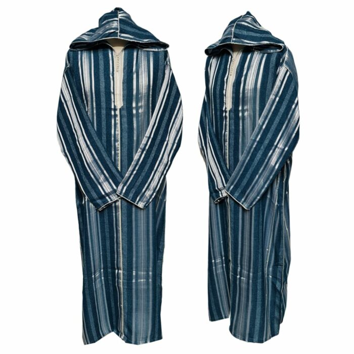 Turqbluctnhd 002 Men's Moroccan Turquoise Blue Silver Cotton Hooded Thobe Jubba Djellaba (10)