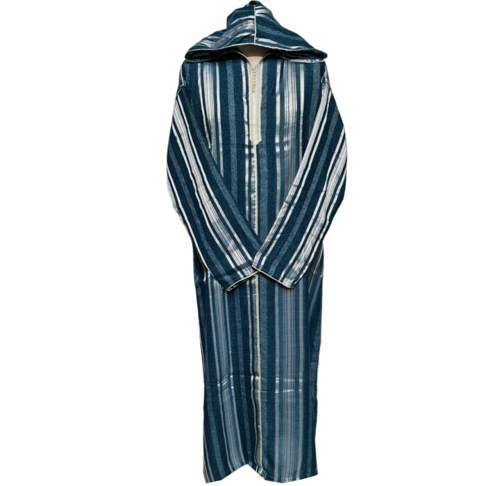 Turqbluctnhd 002 Men's Moroccan Turquoise Blue Silver Cotton Hooded Thobe Jubba Djellaba (63)