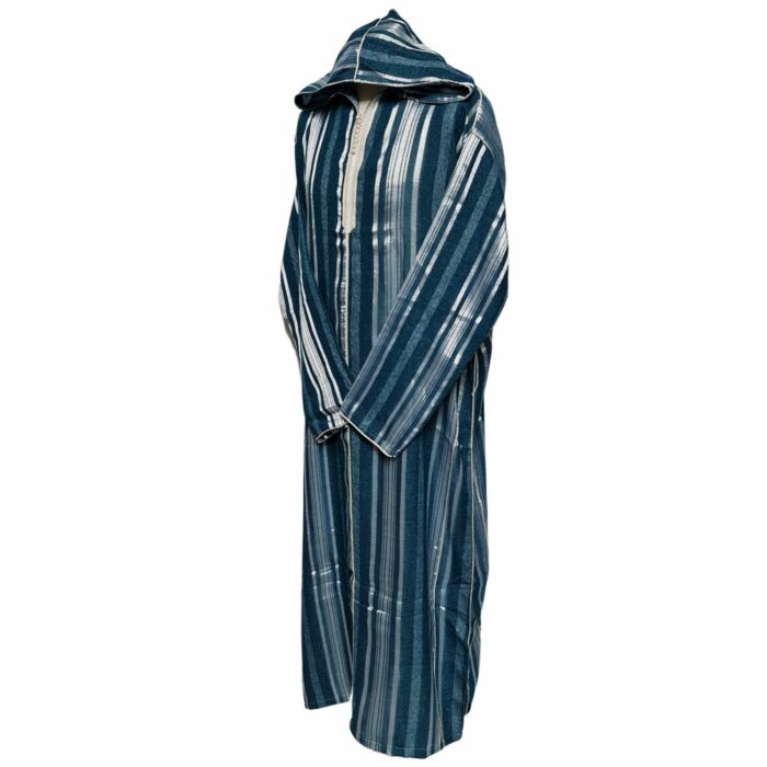 Turqbluctnhd 002 Men's Moroccan Turquoise Blue Silver Cotton Hooded Thobe Jubba Djellaba (64)