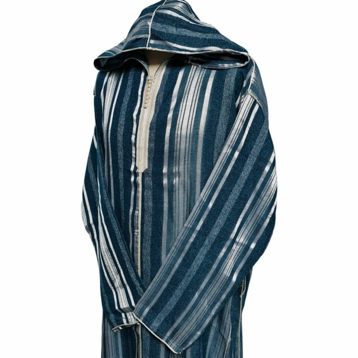 Turqbluctnhd 002 Men's Moroccan Turquoise Blue Silver Cotton Hooded Thobe Jubba Djellaba (65)