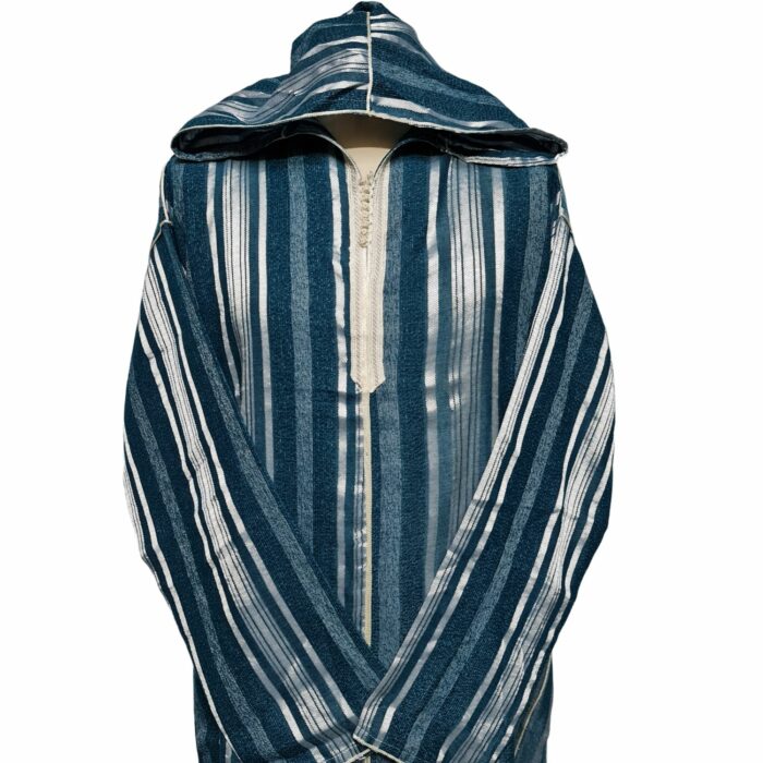 Turqbluctnhd 002 Men's Moroccan Turquoise Blue Silver Cotton Hooded Thobe Jubba Djellaba (66)