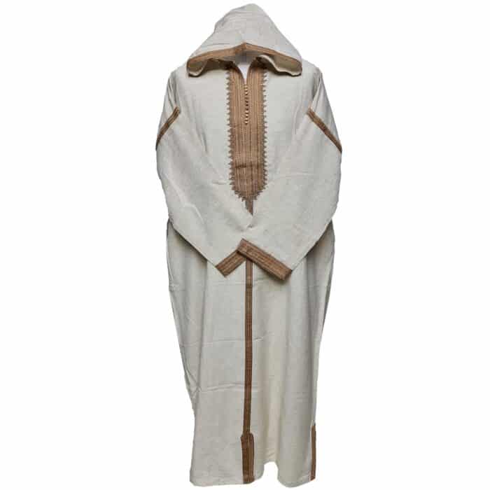 Unisex Moroccan Cotton Blend Cream Hooded Thobe Djellaba Jubba (2)