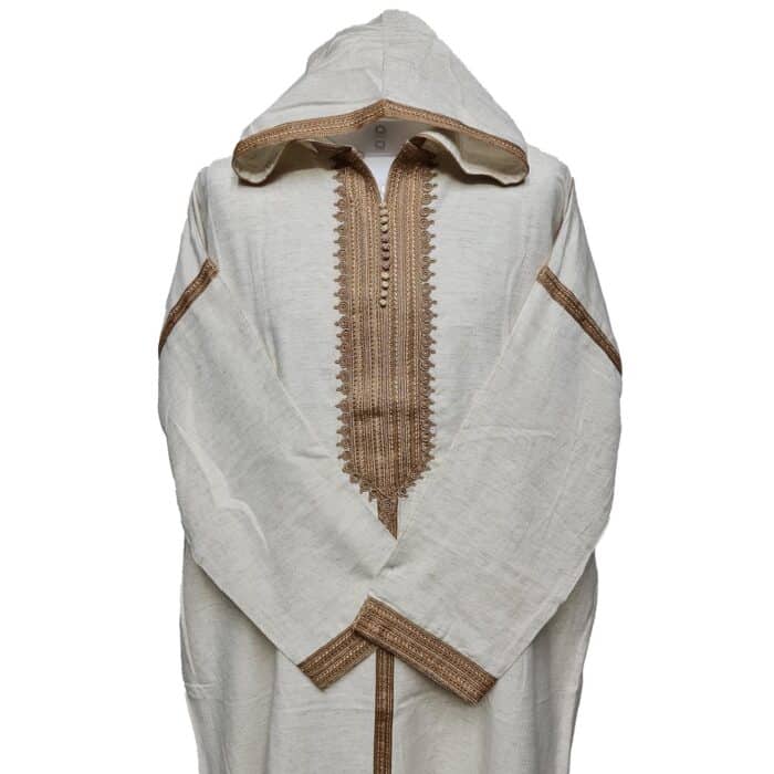 Unisex Moroccan Cotton Blend Cream Hooded Thobe Djellaba Jubba (3)