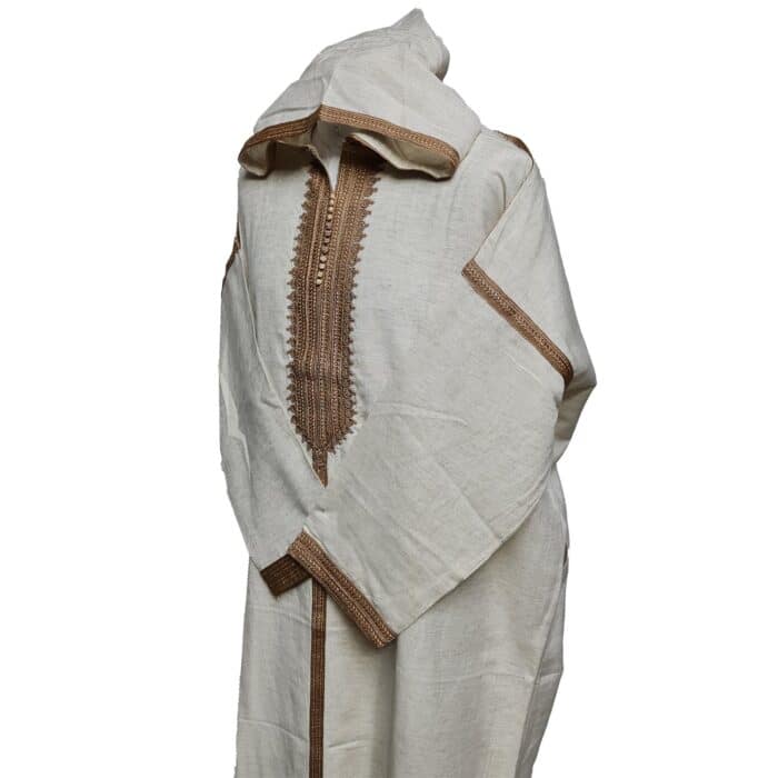 Unisex Moroccan Cotton Blend Cream Hooded Thobe Djellaba Jubba (4)