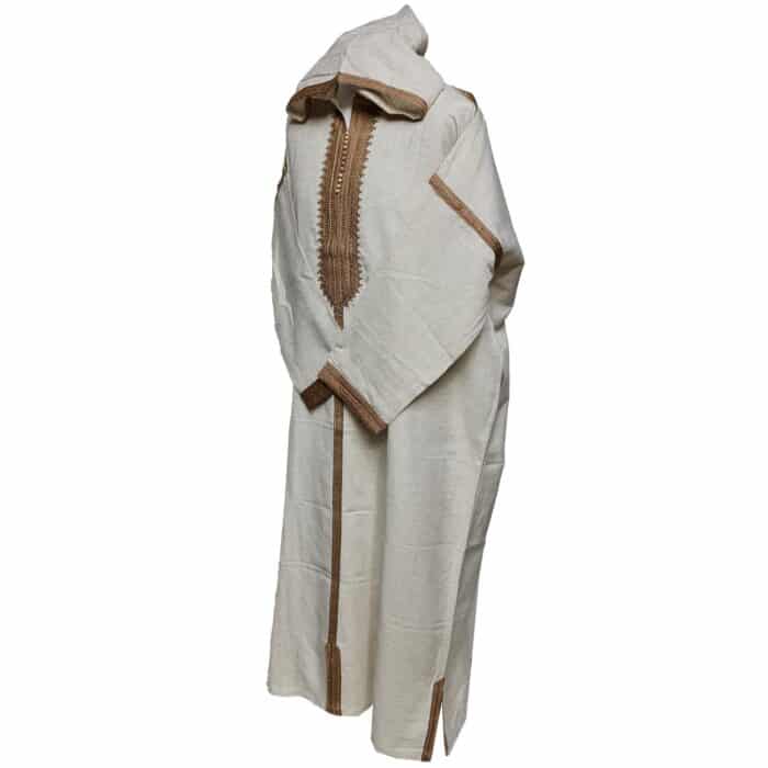 Unisex Moroccan Cotton Blend Cream Hooded Thobe Djellaba Jubba (5)