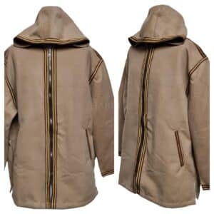 Unisex Moroccan Hooded Cashmere Wool Blend Winter Baja Jerga Jacket Beige