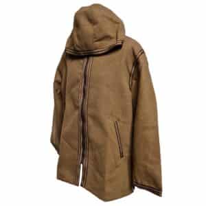 Unisex Moroccan Hooded Cashmere Wool Blend Winter Baja Jerga Jacket Brown (1)