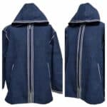 Unisex Moroccan Hooded Cashmere Wool Blend Winter Baja Jerga Jacket Navy