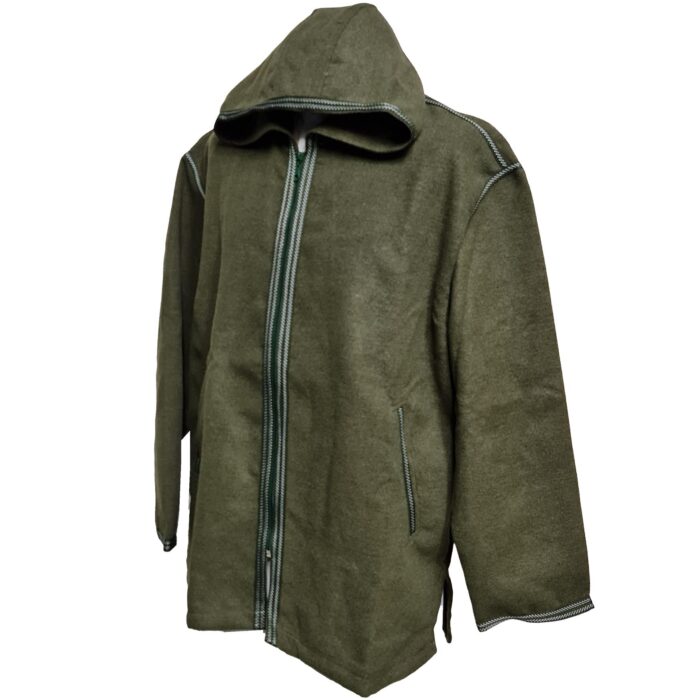 Unisex Moroccan Hooded Cashmere Wool Blend Winter Baja Jerga Jacket Olive Green (1)