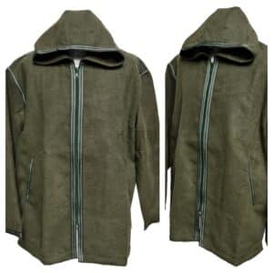 Unisex Moroccan Hooded Cashmere Wool Blend Winter Baja Jerga Jacket Olive Green