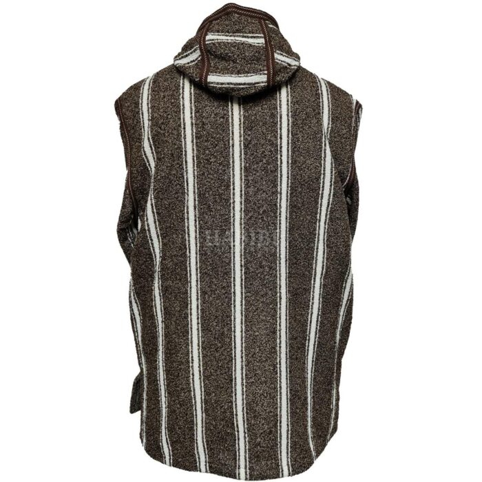 Unisex Moroccan Hooded Wool Blend Winter Baja Jerga Jacket Brownwhite Striped (5)