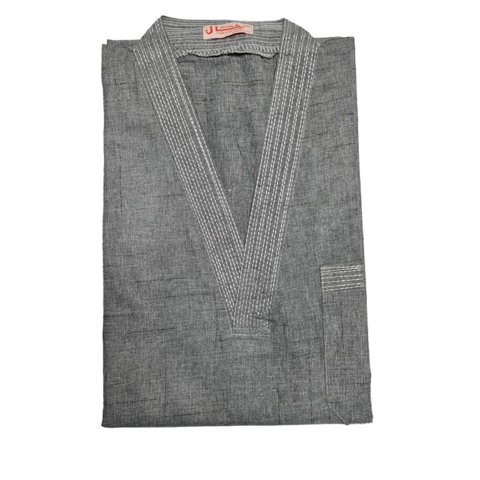 Men Moroccan Short Sleeve V-Neck Grey Thobe Jubba Kandora Dishdash
