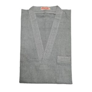 Men Moroccan Short Sleeve V-Neck Grey Thobe Jubba Kandora Dishdash