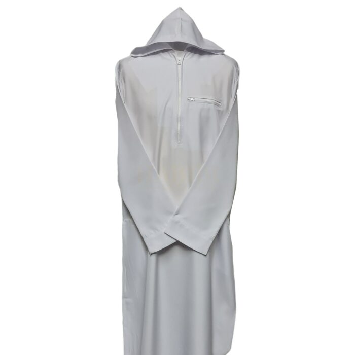Volkwht 003 White Moroccan Hooded Long Sleeve Thobe Djelleba