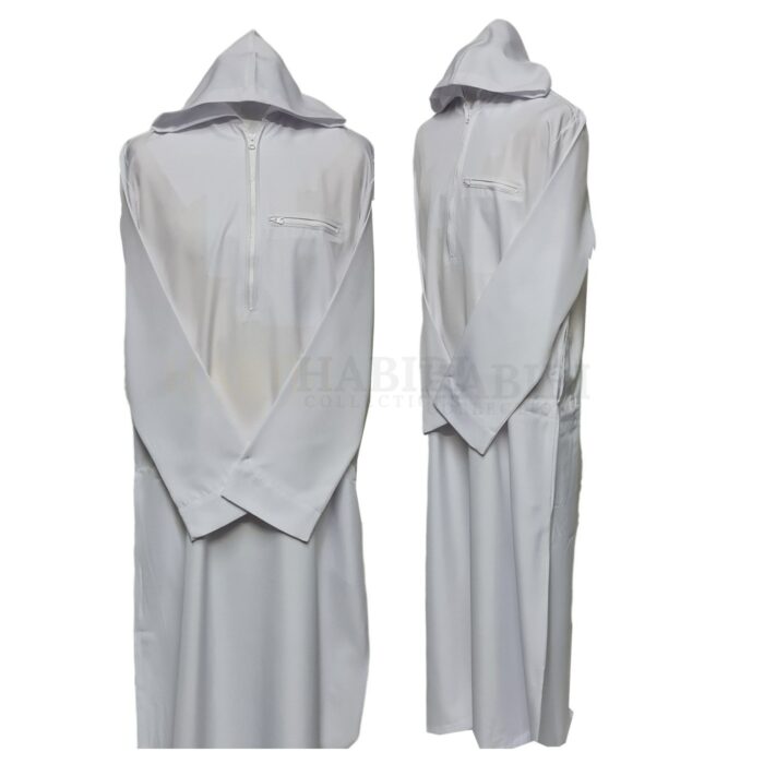 Volkwht 003 White Moroccan Hooded Long Sleeve Thobe Djelleba (1)