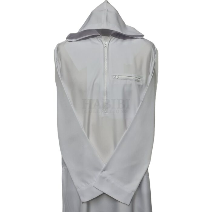 Volkwht 003 White Moroccan Hooded Long Sleeve Thobe Djelleba (4)