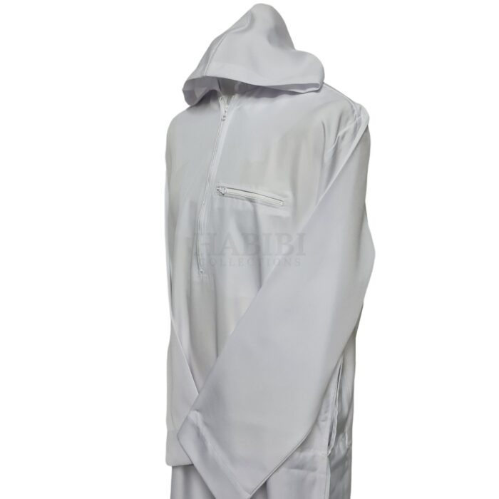Volkwht 003 White Moroccan Hooded Long Sleeve Thobe Djelleba (5)