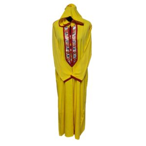 Wmnctnhd 002 Women's Moroccan Hooded Long Sleeve Yellow Cotton Djellaba Kaftan (5)