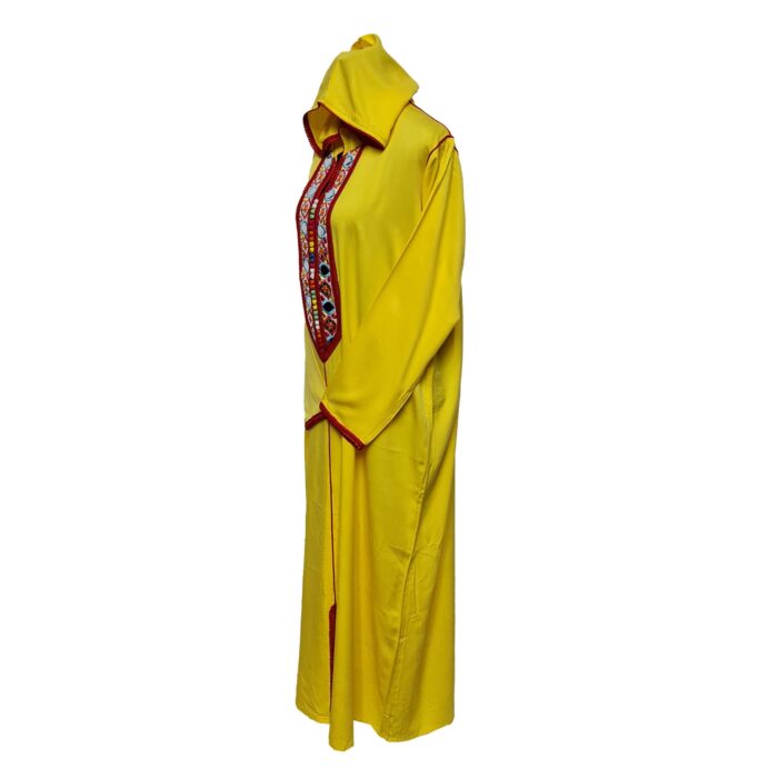 Wmnctnhd 002 Women's Moroccan Hooded Long Sleeve Yellow Cotton Djellaba Kaftan (7)
