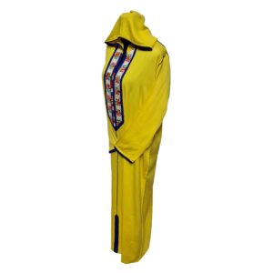 Wmnctnhd 003 Women's Moroccan Hooded Long Sleeve Yellow Cotton Djellaba Kaftan (7)