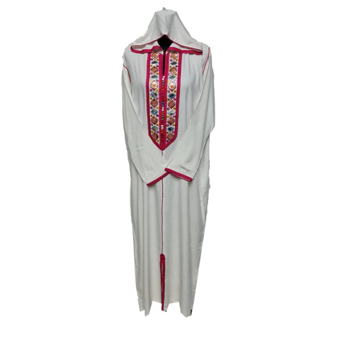 Wmnctnhd 005 Women's Moroccan Hooded Long Sleeve Cream Off White Cotton Djellaba Kaftan (5)