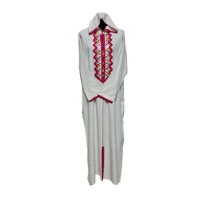 Wmnctnhd 009 Women's Moroccan Hooded Long Sleeve Cream Cotton Djellaba Kaftan (1)