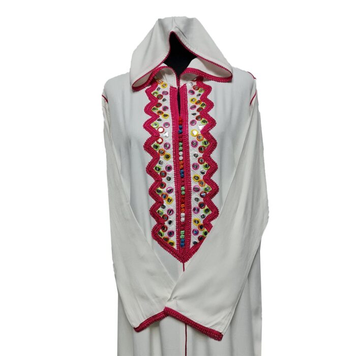 Wmnctnhd 009 Women's Moroccan Hooded Long Sleeve Cream Cotton Djellaba Kaftan (2)