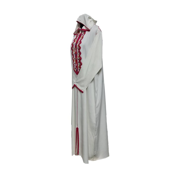 Wmnctnhd 009 Women's Moroccan Hooded Long Sleeve Cream Cotton Djellaba Kaftan (3)